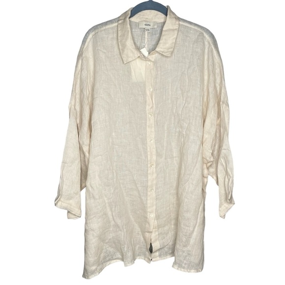 Sauths linen blouse beige button down drop sleeve NWT women’s size xl / xxl - Picture 1 of 6